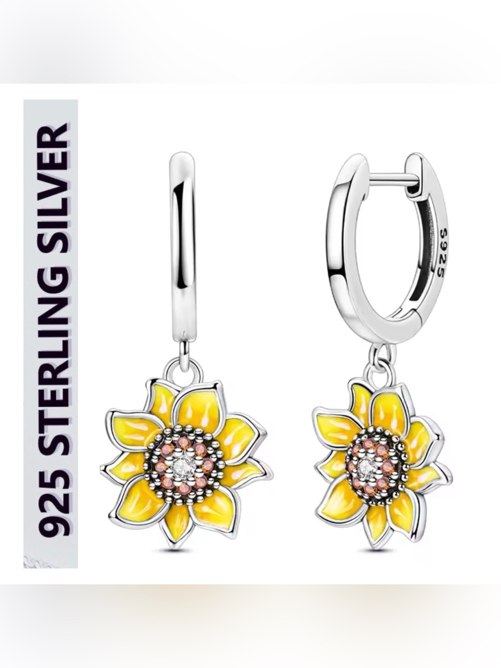 🌟🌟 S925 Sterling Silver Yellow Sunflower Drop Earrings